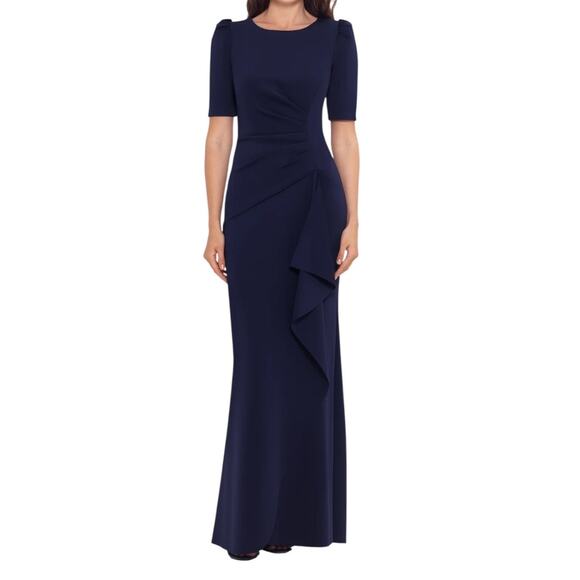 Xscape Evenings Demi Ruched A Line gown dress blue size 14P Petite - Picture 1 of 8